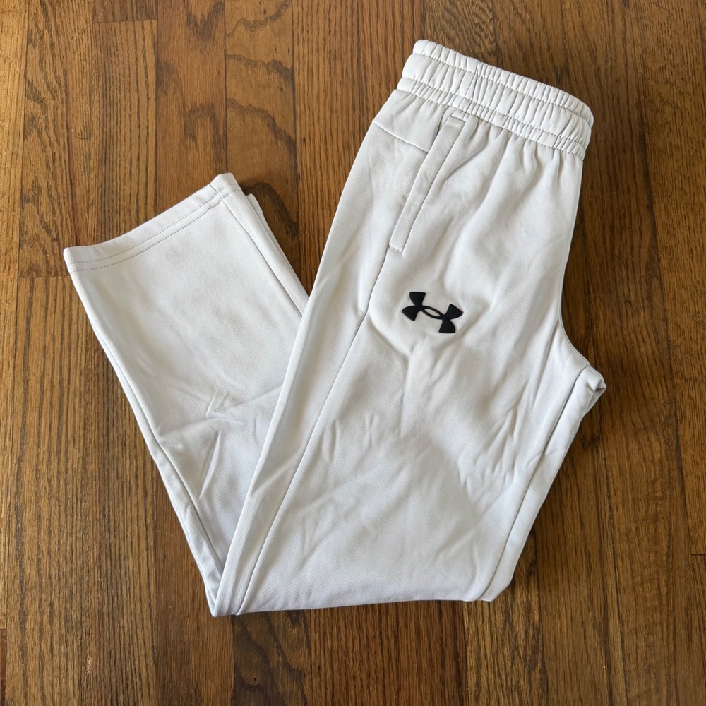 Under Armour Boys Size YS Loose Armour Fleece Pants Halo Gray White NWT
